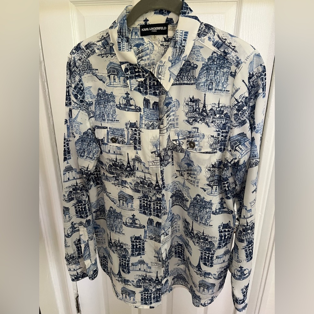 Karl Lagerfeld Navy and White Graphic Shirt